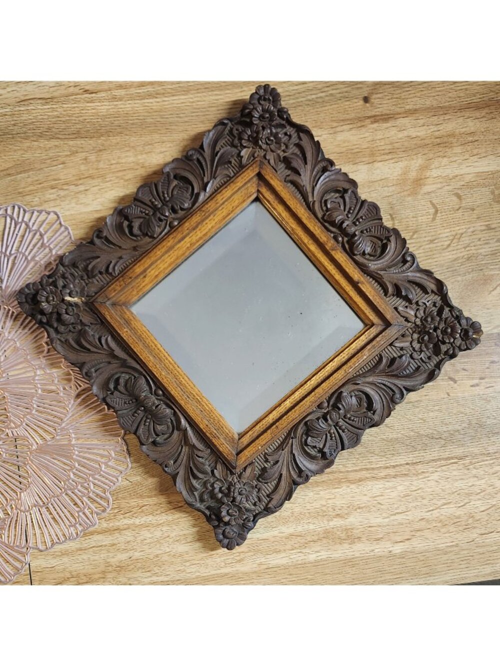 Antique Ornate Hand Carved Wood Frame Mirror